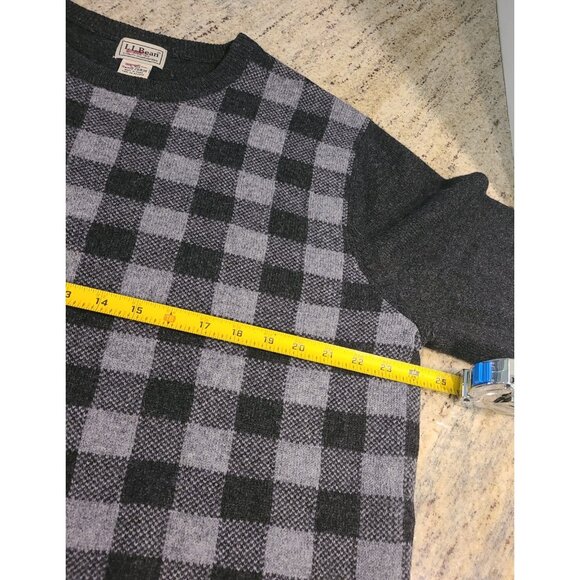 LL Bean Mens Size L Reg Gray Check Wool Sweater 2916388 Grandpa Old Money - Picture 3 of 12